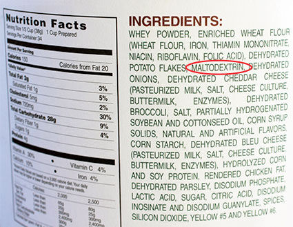 Maltodextrin listed in ingredients food label