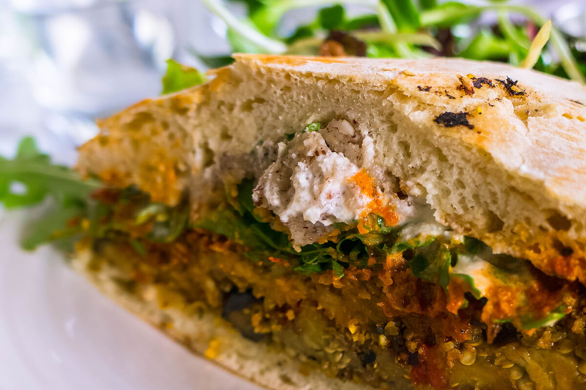 subway vegan eggplant sandwich on gluten free ciabatta