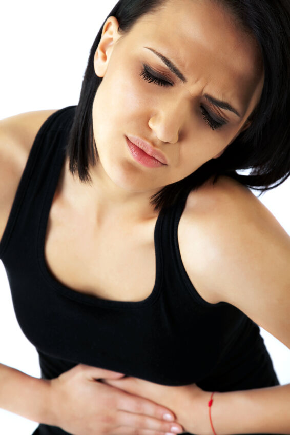 Woman with abdominal gas and bloating