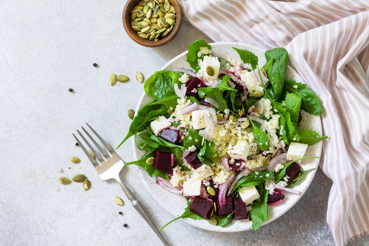 quinoa and beetroot salad with soft cheese