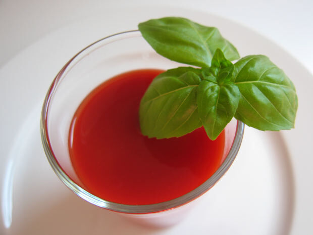 Tomato juice with basil.