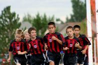 Soccer team warming up