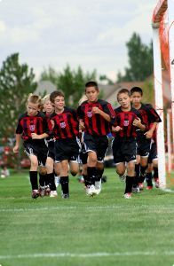 Soccer team warming up