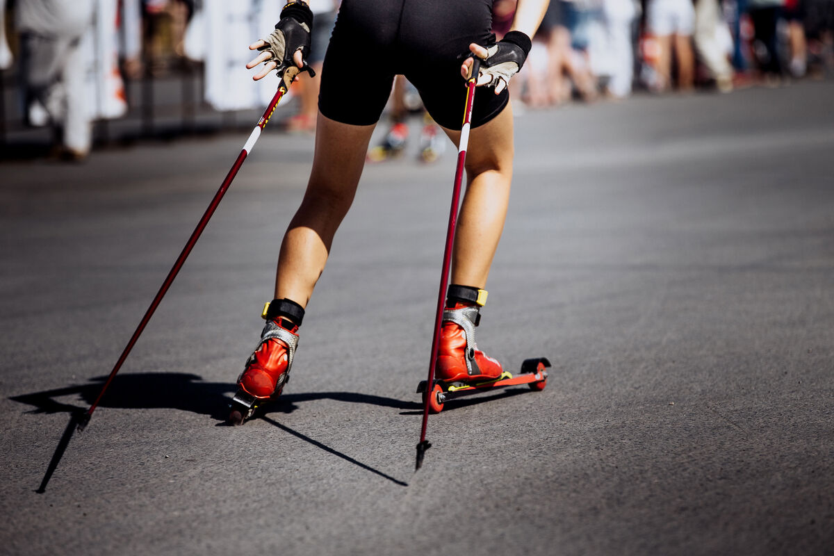 Man roller skiing