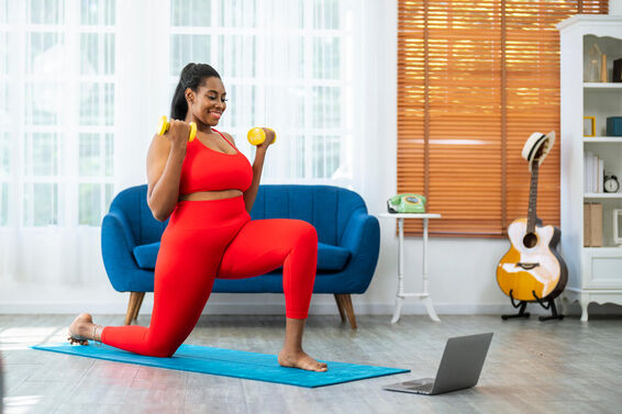 Woman working out at home