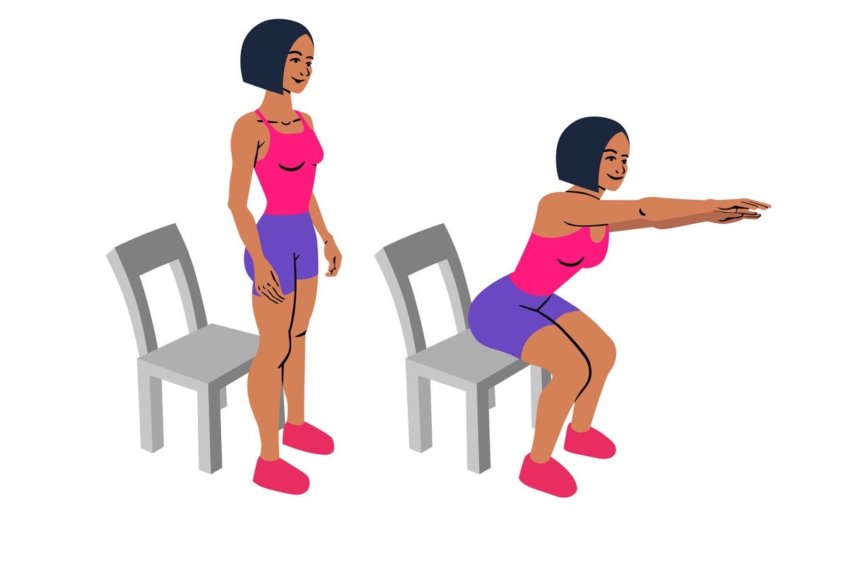 Silhouettes of woman doing chair squats