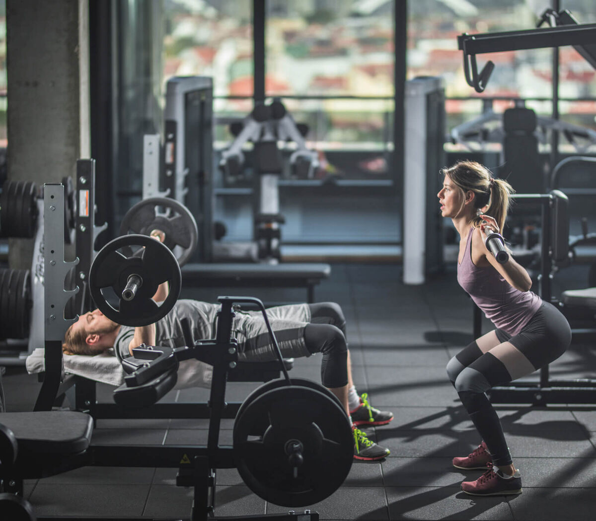 couple having body building training