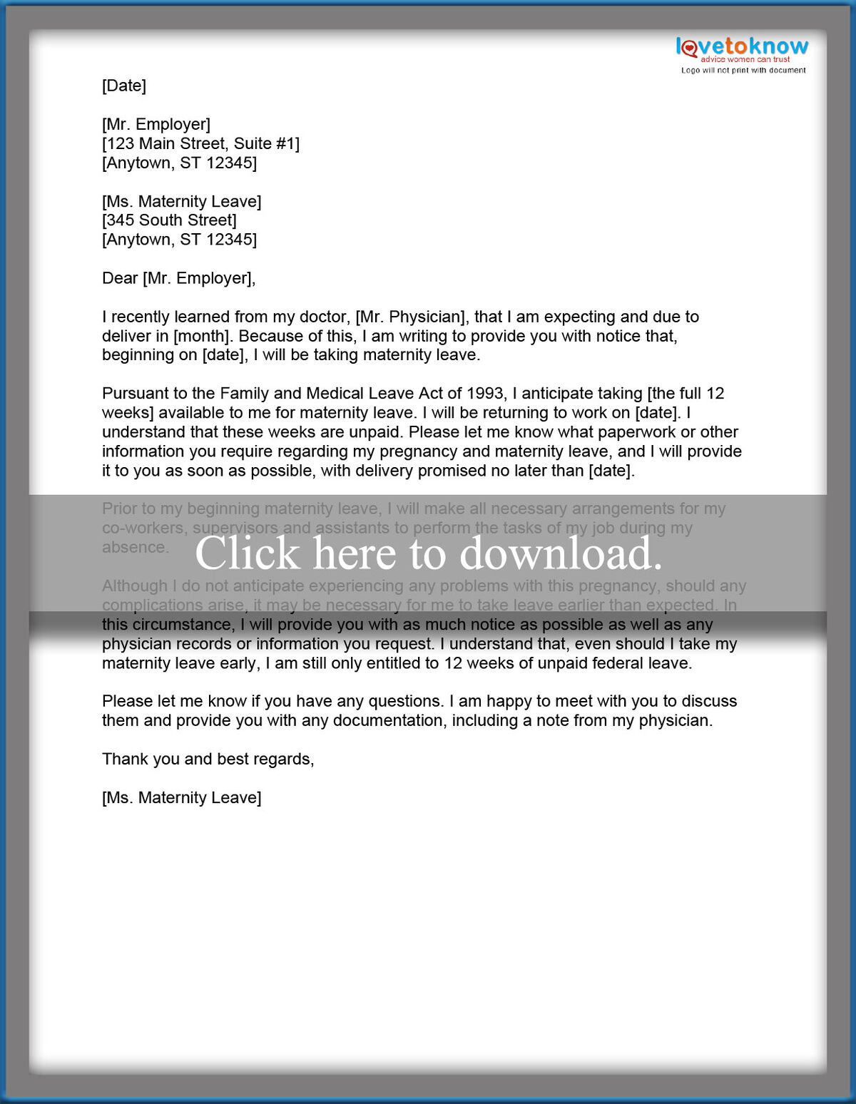 maternity leave letter
