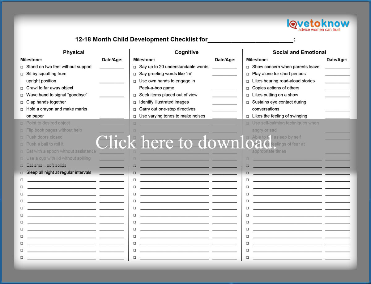 Printable Toddler Development Checklist