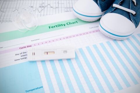 Pregnancy test on fertility chart; © Piotr Adamowicz | Dreamstime.com