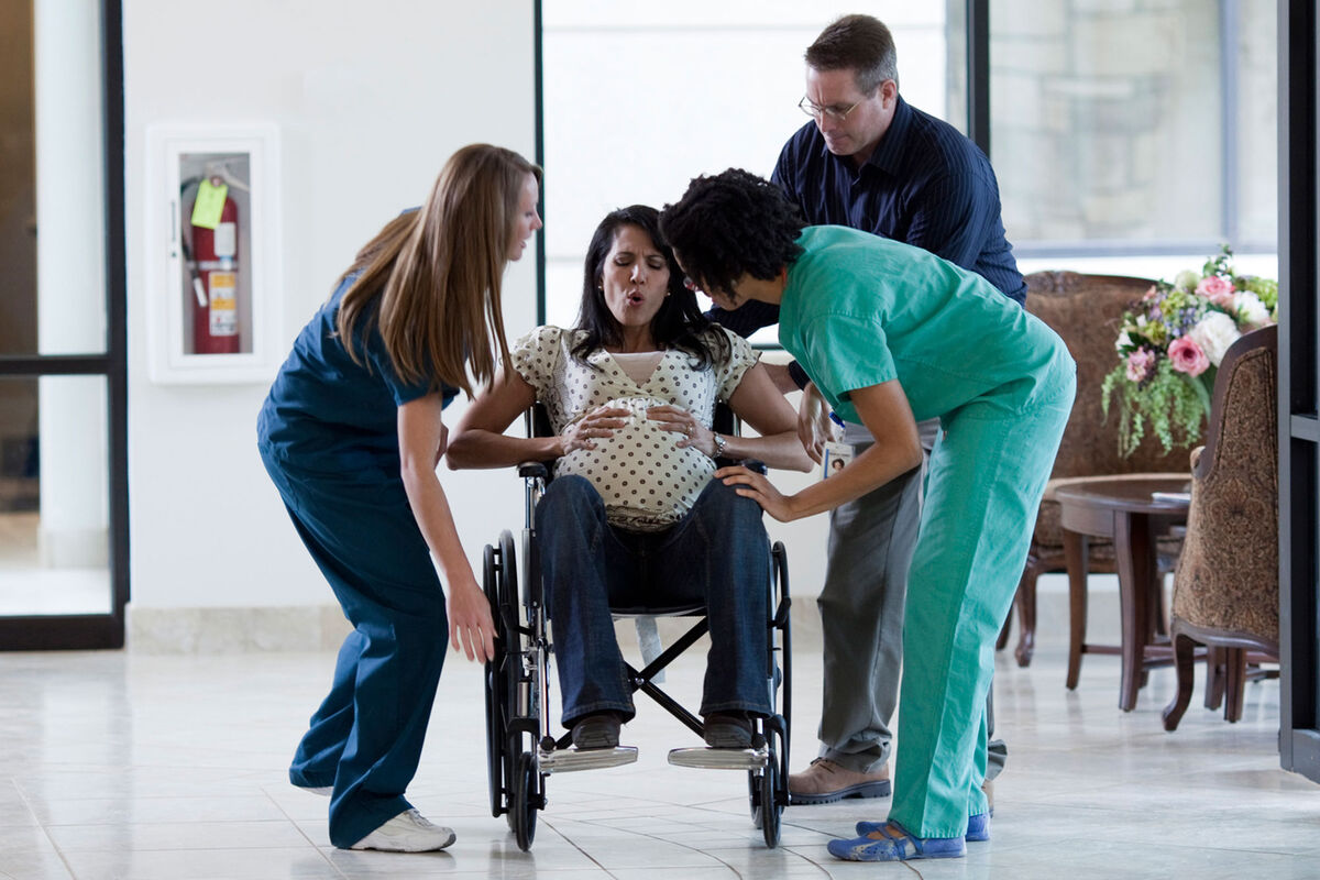 Woman having labor pains at hospital