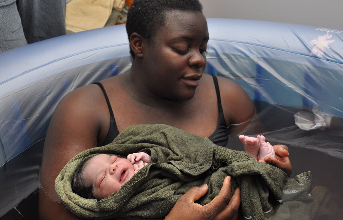Mom and newborn after a home water birth
