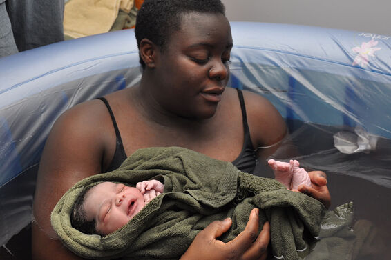 Mom and newborn after a home water birth