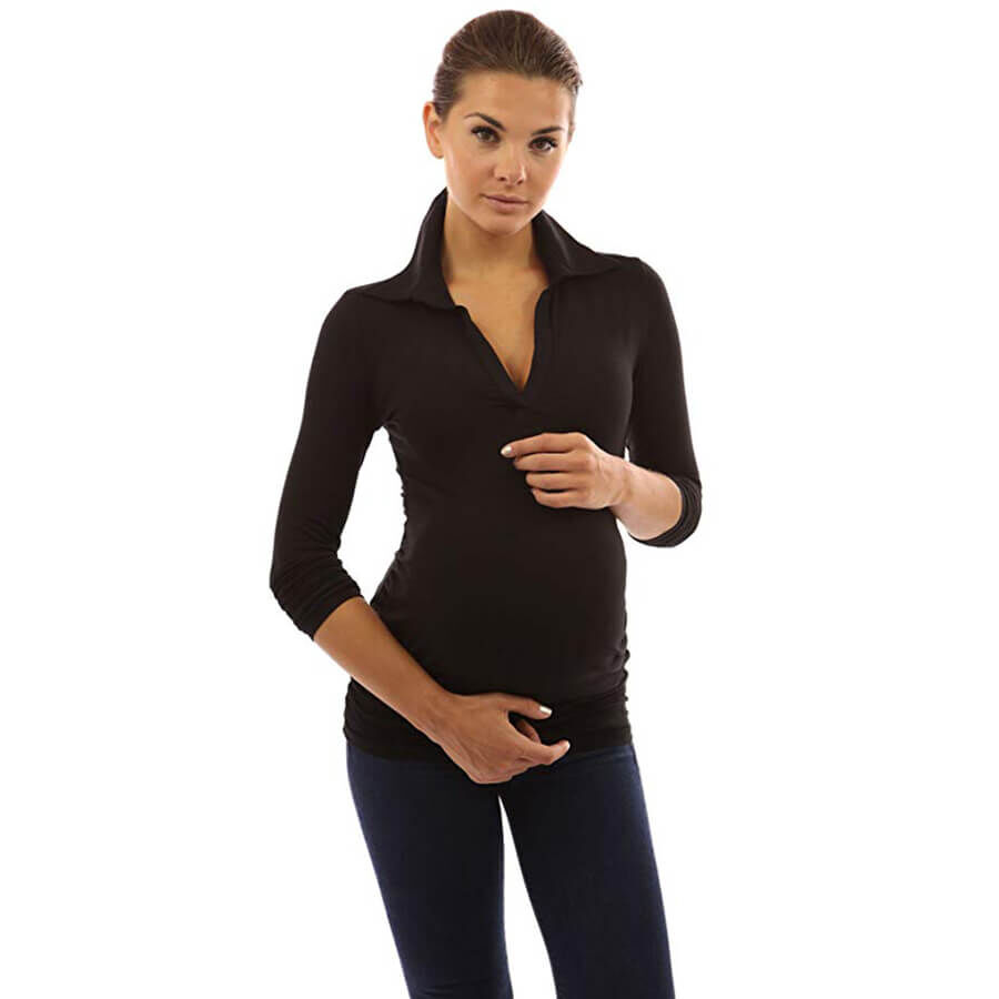 black long-sleeved maternity polo