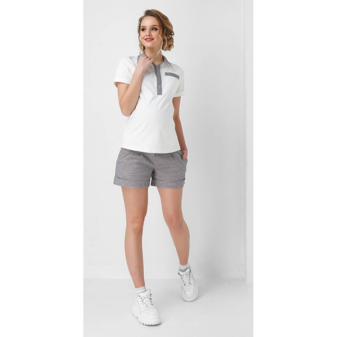 contrast collar maternity polo