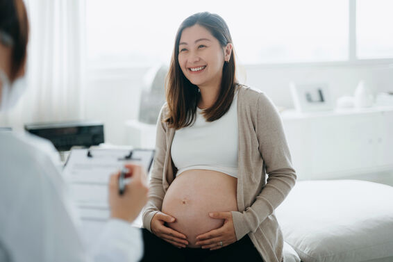 Pregnant woman having a consultation with a female doctor