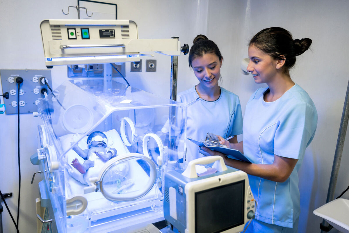 newborn baby being treated for jaundice