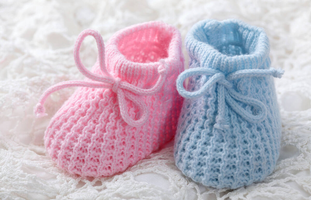Blue and pink baby booties