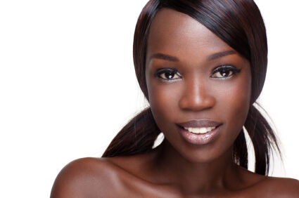 African American woman with even, glowing skin