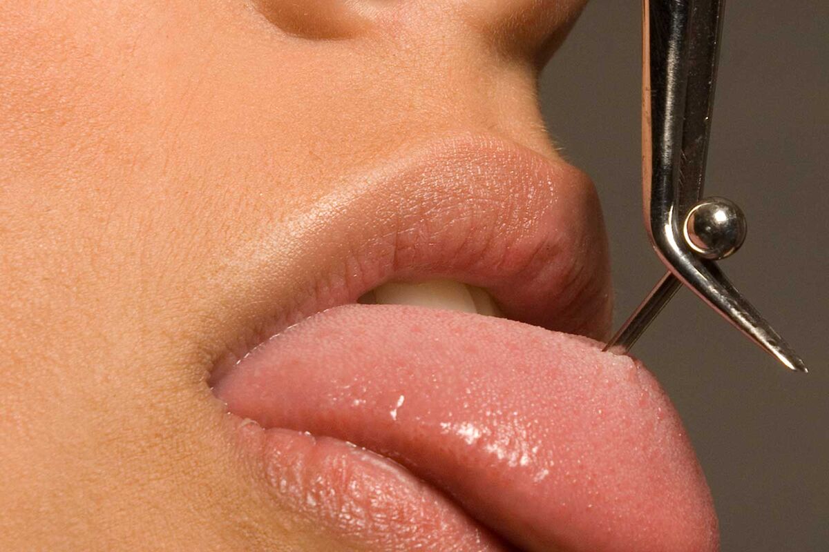 tweezer taking out barbell pierced tongue