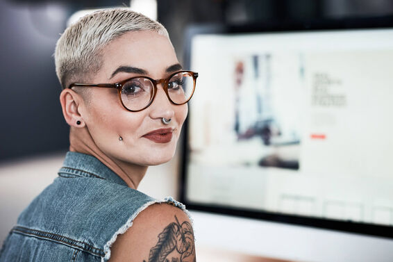 attractive young businesswoman feeling cheerful