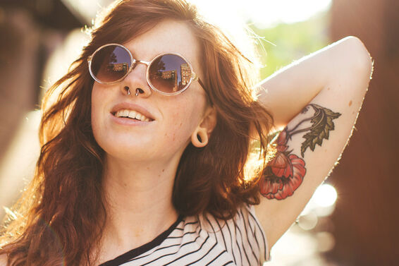 Young woman with ear pierced