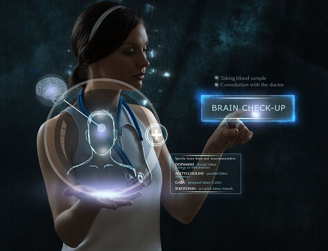 Female doctor doing checkup of human brain
