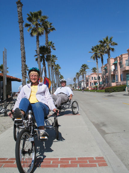 Senior couple on recumbent bicycles