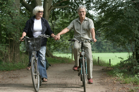 Senior couple biking