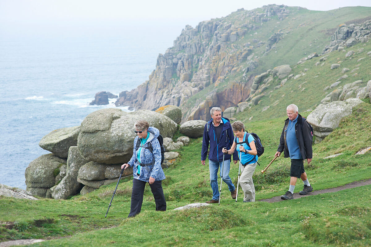 Older adults hiking in nature