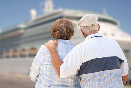 Seniors looking at cruise ship