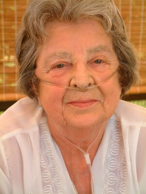 Elderly woman on oxygen