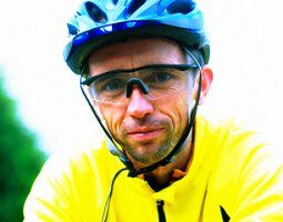 Biker wearing safety glasses. Used under license from Istockphoto.