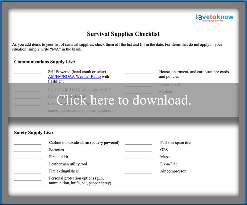 Survival Supplies Checklist
